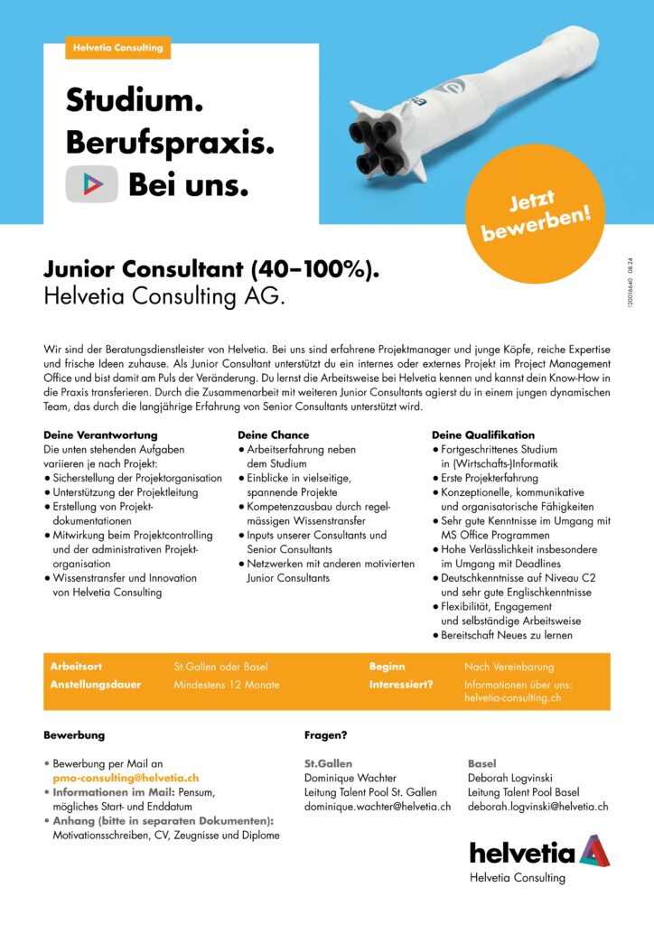 CH HVC PMO Stellenangebot Junior Consultant FLY A4 d 120016640 24 08 NET 1